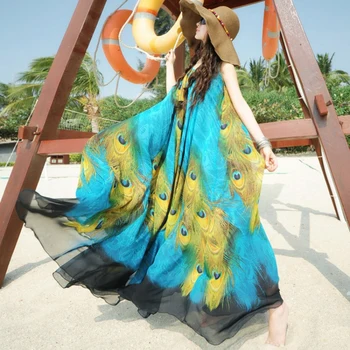 Boho Long Beach szyfon Paw ogon szablon nawilżający sukienka XXL temat Vestidos kobiety lato maxi sukienka