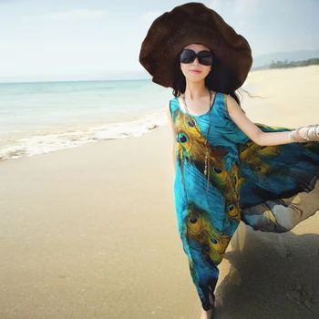 Boho Long Beach szyfon Paw ogon szablon nawilżający sukienka XXL temat Vestidos kobiety lato maxi sukienka