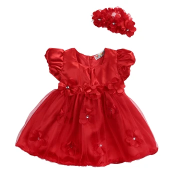 Boiiwant 0-3T 2PCS Set Baby Newborn Kids Girl Dresses Solid kokarda Flower Princess Dress Lace Pageant Party Dress opaska na głowę