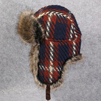 Bombowiec kapelusz dla mężczyzn kobiet ciepła ушанка zimowe, czapki z wełny na drutach futro Trapper z ушным zaworem zagęścić rosyjska ушанка