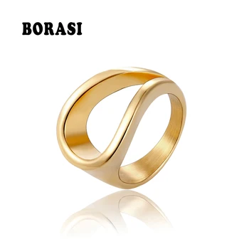 BORASI geometryczne nieregularne pierścienie dla kobiet dziewczyny prezent ze stali nierdzewnej w kolorze złota pierścień ślubny marki moda biżuteria hurtowych