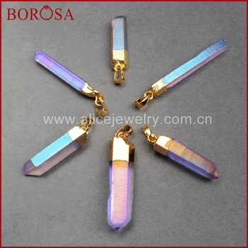 Boros nowy Aura Kryształ wisiorki, Druzy zawieszenia fioletowy AB tytan kolor aura kwarc Kryształ punkt biżuteria G0360-3