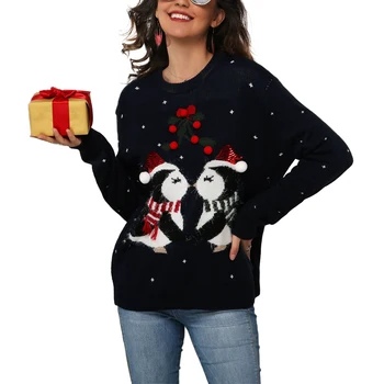 Boże Narodzenie Damski Rozpinany Świąteczny Pingwin Swetry Mikołaj Wzorzyste Świąteczne Swetry Topy Swetry Plus Size