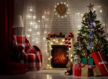 Boże narodzenie kominek tematu tło dla zdjęcia drzewo skarpety prezent boże Narodzenie ozdoby partii dostawy zdjęcia w tle baner studio