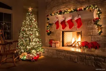 Boże narodzenie kominek tematu tło dla zdjęcia drzewo skarpety prezent boże Narodzenie ozdoby partii dostawy zdjęcia w tle baner studio