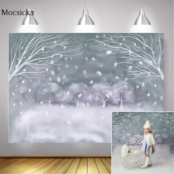 Boże Narodzenie Śniegu W Tle Zdjęcie Ręcznie Malowane Zimową Dla Dzieci Portret Tło Olej Malarstwo Photocall