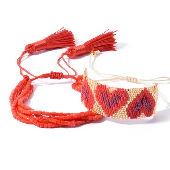Bransoletki Mujer Moda 2020 Miyuki bransoletki dla kobiet czerwone serce para bransoletka Femme Kryształ biżuteria Boho chic handmade