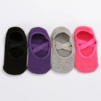 Brothock Factory direct round head cross with anti-slip backless yoga socks ladies dig hole cotton terry sports yoga supplies