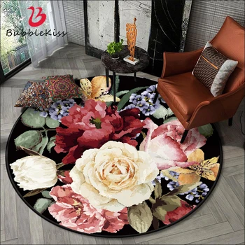 Bubble Kiss Nordic Style kolorowe kwiaty 3D wzór okrągłe dywany do salonu wystrój domu indywidualne dywaniki podłogowe sypialnia dywany