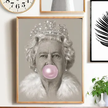Bubblegum Queen Wall Art Print Elizabeth II Nordic Poster Figure Canvas Wall Painting Pictures For Living Room Modern Home Decor