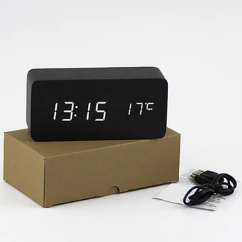 Budzik wielofunkcyjny zegar cyfrowy LED budzik drzewo biały sterowanie głosowe, USB zasilanie termometr biuro dekoracji domu