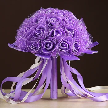 Bukiet ślubny, kwiaty ręcznie robione, dekoracyjne, sztuczne kwiaty róż perła koronkowe akcenty z taśmą dla nowożeńców
