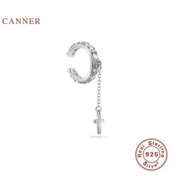 CANNER 925 srebro kolczyki dla kobiet Diament ucha klip krzyż klip kolczyki Cyrkon koreański Pendientes srebro, złoto, biżuteria
