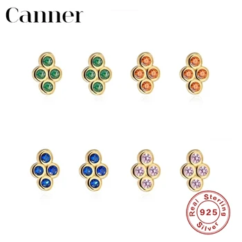 Canner 925 srebro kolczyki pręta dla kobiet kolorowe okrągłe małe CZ kolczyki wykwintne biżuteria Brincos piercing pendientes W5