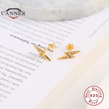 CANNER 925 srebro koreański kolorowe Cyrkon zamek kolczyki pręta dla kobiet piercing kolczyk Kolczyki biżuteria Pendientes