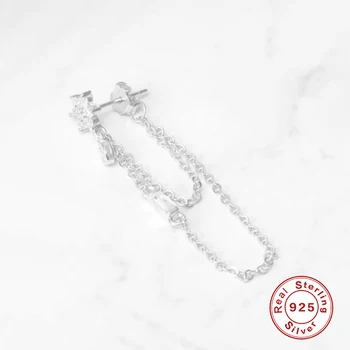 CANNER Real 925 srebro kolczyki pręta dla kobiet światło luksusowy prostokąt Cyrkon kwiat paznokci łańcucha piercing kolczyki biżuteria