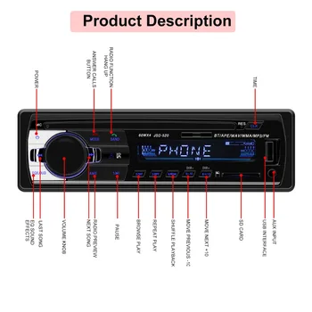 Car Audio JSD-520 1 Din Auto Car Stereo Bluetooth Stereo 12 V V2.0 FM Audio Input Receiver Car Aux SD MMC USB MP3, WMA subwoofer