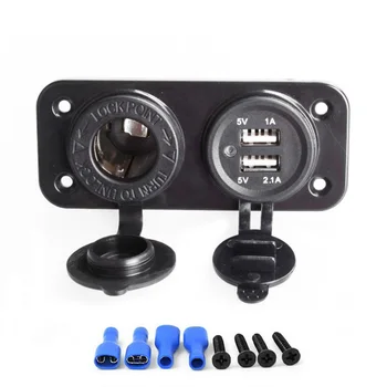 Car-Styling 12V Dual USB Motorcycle Car BoatCharger Power Supply Socket Splitter Power Adapter 2.1 A Panel