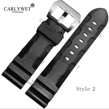 CARLYWET 24 mm czarny wodoodporny wymienny gumowy pasek do zegarka pasek z śrubą klamrą do zegarka Luminor 44 mm-47 mm