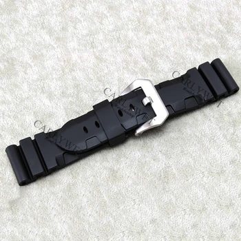 CARLYWET 24 mm czarny wodoodporny wymienny gumowy pasek do zegarka pasek z śrubą klamrą do zegarka Luminor 44 mm-47 mm