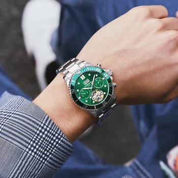 Carnival Tourbillon automatyczny mechaniczny zegarek męskie zegarki najlepsze marki luksusowych wodoodporny świetlny zielony zegarek sportowy relogio 2019