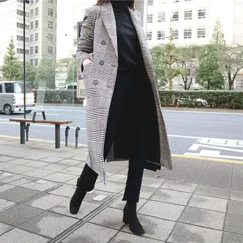 CBAFU jesień zima kobiety komórkowa moda płaszcz długi wełniany płaszcz z kapturem ciepła długa kurtka designerskie kurtki kieszeń dwurzędowy P170
