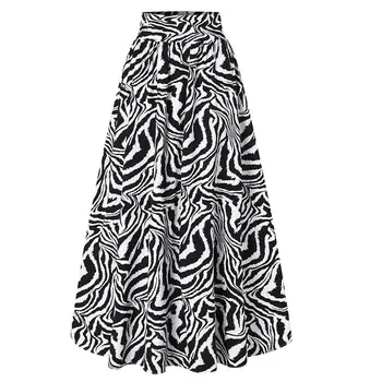 Celmia Zebra Printed High Waist Spódnice Kobiety 2021 Vintage A-Line Maxi Spódnica Na Co Dzień Wolny Przycisk Moda Wieczorowe Spódnice Plus Rozmiar 7