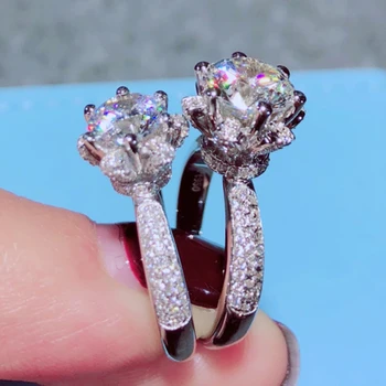 Cenny kwiat obietnica pierścień 925 srebro próby 3ct AAAAA cz para obrączki pierścionki zaręczynowe dla kobiet ślubna biżuteria oświadczenie