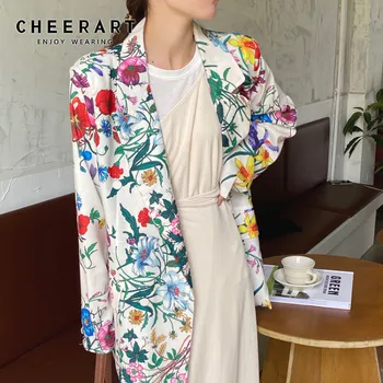 CHEERART kwiatowy marynarka jesienna kurtka kobiety 2020 koreański marynarka temat płaszcze i kurtki Biały przyczynowy marynarka modne ubrania