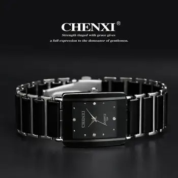 CHENXI Top Brand kwarcowy zegarek dla kobiet eleganckie czarno-białe ceramiczne zegarek dorywczo zegarek kobieta rhinestone prezent zegarek