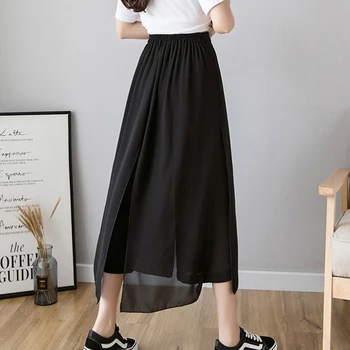 CHICEVER 2020 Nowa kolekcja wiosna jesień wysoka elastyczna talia temat czarny szyfon Split stawu szerokie spodnie spodnie Damskie moda przypływ