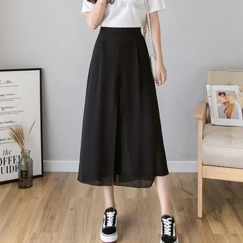 CHICEVER 2020 Nowa kolekcja wiosna jesień wysoka elastyczna talia temat czarny szyfon Split stawu szerokie spodnie spodnie Damskie moda przypływ