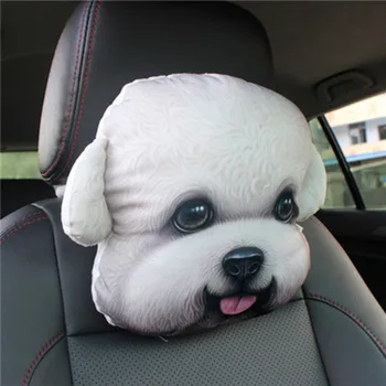 CHIZIYO Newest 2020 3D Printed Schnauzer Teddy Dog Face Car Harder Neck Rest Auto poduszka do szyi bez wypełniacza