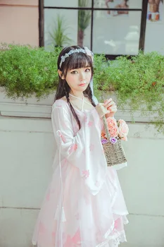 Chiński styl vintage sweet lolita dress bandaż haft ładna drukowanie fałszywych dwie części wiktoriański strój kawaii girl op cosplay