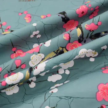 Chińskie malarstwo kwiat śliwki tłoczenie na zimno olej zabarwienie odcinek satyna bawełniana tkanina na sukienki bazin riche getzner tecido