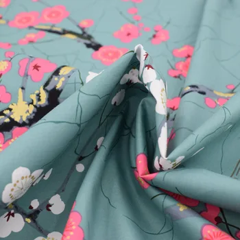 Chińskie malarstwo kwiat śliwki tłoczenie na zimno olej zabarwienie odcinek satyna bawełniana tkanina na sukienki bazin riche getzner tecido