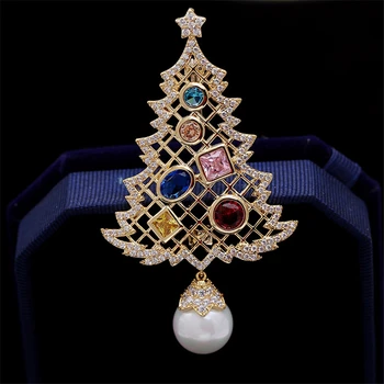 Choinka Pearl broszka luksusowe sześcienny cyrkonu broszki szpilki biżuteria kolorowe rhinestone dla kobiet prezent płaszcz jwellery