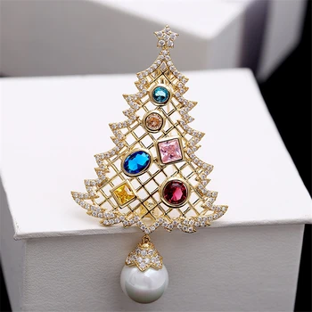 Choinka Pearl broszka luksusowe sześcienny cyrkonu broszki szpilki biżuteria kolorowe rhinestone dla kobiet prezent płaszcz jwellery