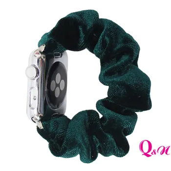 Ciemno-zielony aksamit elastyczna guma do włosów pasek do Apple Watch Band 38 mm/40 mm 42 mm/44 mm kobiety dziewczyny pasek bransoletka dla mc
