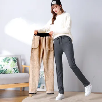 Ciepłe zimowe spodnie damskie, odzież grube spodnie Jogger spodnie dla kobiet temat jesienne bawełniane proste spodnie spodnie Damskie