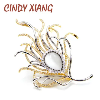 Cindy Xiang cyrkonia pióro broszki dla kobiet podwójna warstwa piękna szpilka broszka luksusowe biżuteria Miedź materiał