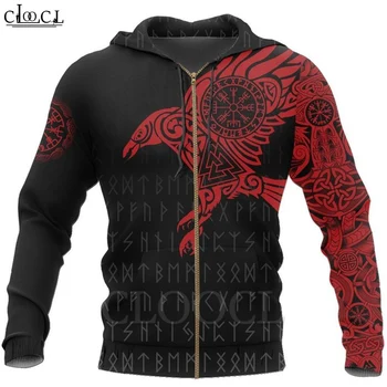 CLOOCL Viking The Raven of Odin Tattoo 3D Print 2020 nowe męskie bluzy Harajuku Fashion Hooded Sweatshirt jesień bluza unisex