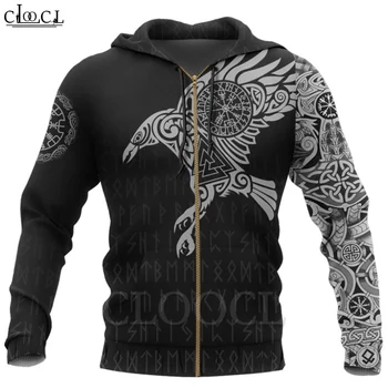 CLOOCL Viking The Raven of Odin Tattoo 3D Print 2020 nowe męskie bluzy Harajuku Fashion Hooded Sweatshirt jesień bluza unisex