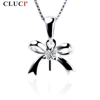CLUCI Jewelry Sterling Silver 925 butterfly 7mm Pearl Pendant DIY For Women Jewelry,Can stick Pearl on SP309SB