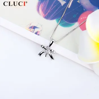CLUCI Jewelry Sterling Silver 925 butterfly 7mm Pearl Pendant DIY For Women Jewelry,Can stick Pearl on SP309SB