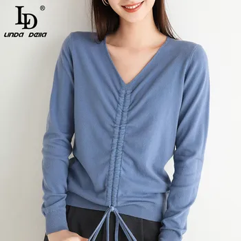 Codzienny sweterek 2020 Jesień Zima Damskie sweter V-neck minimalistyczne bluzki nowy modny koreański styl drutach stałe