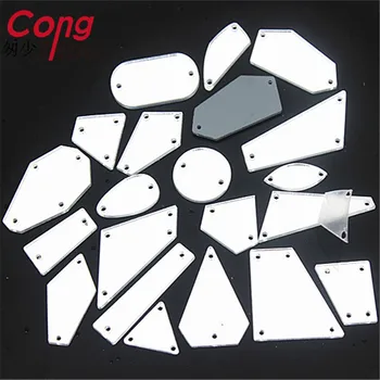 Cong Shao 40 szt. wysokiej jakości przezroczyste lustro szyć cyrkonie z otworami płaskiej tylnej akryl szyć na kamień DIY do garnituru wykończenie YB999