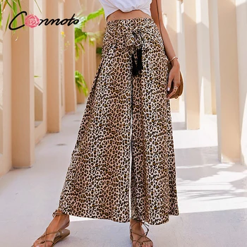 Conmoto leopard print temat skrzydła damskie spodnie letnie wysokim stanem sexy spodnie uliczna moda święto dna lady