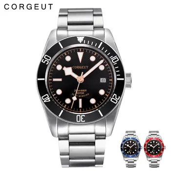 Corgeut luksusowej marki Schwarz Bay męskie automatyczne zegarki mechaniczne wojskowo-sportowy zegarek do pływania skórzane zegarek Mechaniczny 2010C