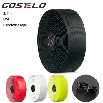 Costelo 2.7 mm Road Bike Bicycle Handlebar Cork EVA PU Bar Tape Professional Cycling Damping Anti-Vibration Wrap With 2 Bar Plugs